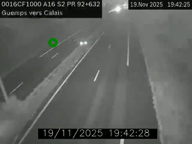 <h2>Webcam A16 juste après l'aire de repos d'Offekerque à Guemps. Vue orientée vers Calais</h2>