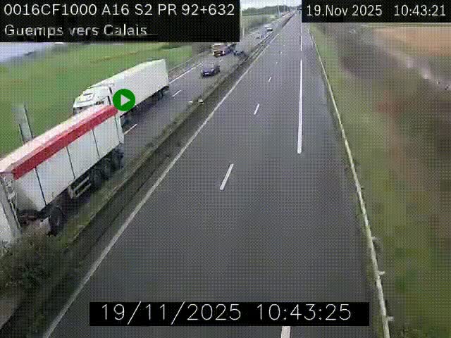 <h2>Webcam A16 juste après l'aire de repos d'Offekerque à Guemps. Vue orientée vers Calais</h2>