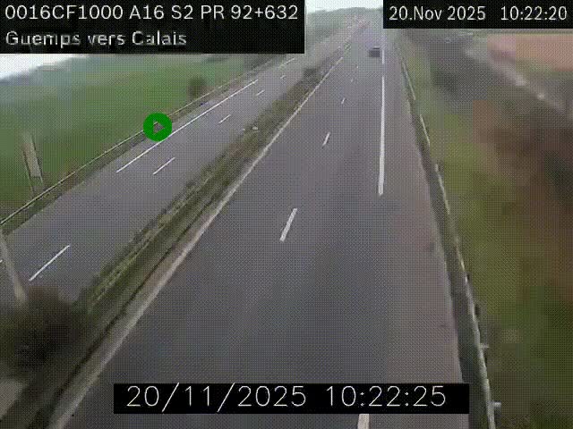 <h2>Webcam A16 juste après l'aire de repos d'Offekerque à Guemps. Vue orientée vers Calais</h2>