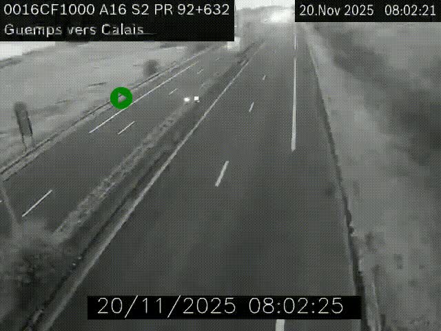 <h2>Webcam A16 juste après l'aire de repos d'Offekerque à Guemps. Vue orientée vers Calais</h2>