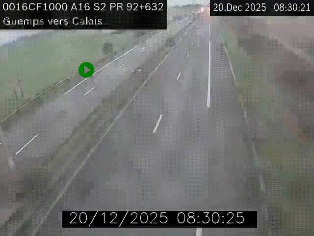 <h2>Webcam A16 juste après l'aire de repos d'Offekerque à Guemps. Vue orientée vers Calais</h2>
