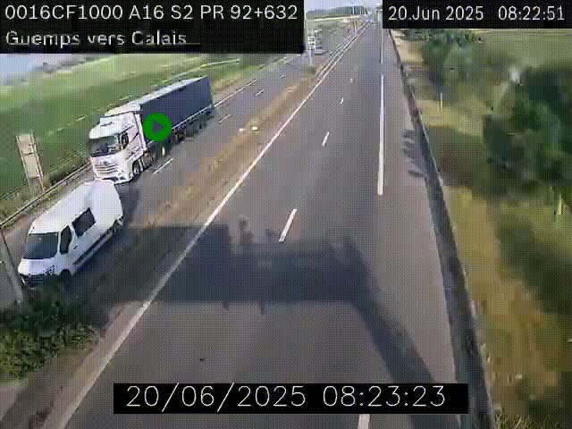 <h2>Webcam A16 juste après l'aire de repos d'Offekerque à Guemps. Vue orientée vers Calais</h2>