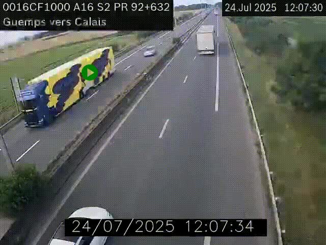 <h2>Webcam A16 juste après l'aire de repos d'Offekerque à Guemps. Vue orientée vers Calais</h2>