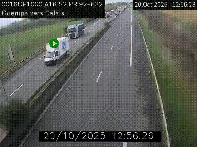 <h2>Webcam A16 juste après l'aire de repos d'Offekerque à Guemps. Vue orientée vers Calais</h2>
