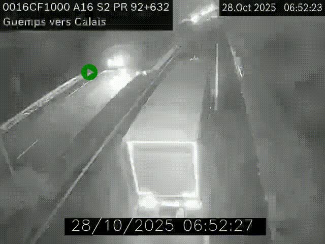 <h2>Webcam A16 juste après l'aire de repos d'Offekerque à Guemps. Vue orientée vers Calais</h2>