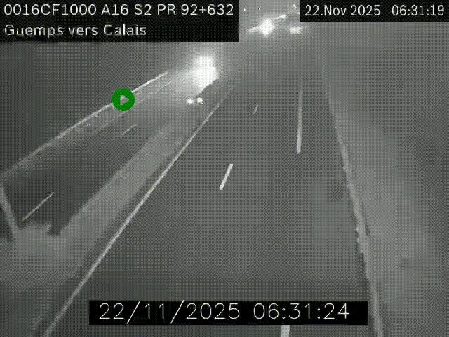 <h2>Webcam A16 juste après l'aire de repos d'Offekerque à Guemps. Vue orientée vers Calais</h2>