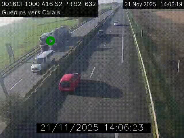 <h2>Webcam A16 juste après l'aire de repos d'Offekerque à Guemps. Vue orientée vers Calais</h2>