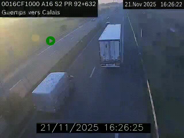 <h2>Webcam A16 juste après l'aire de repos d'Offekerque à Guemps. Vue orientée vers Calais</h2>