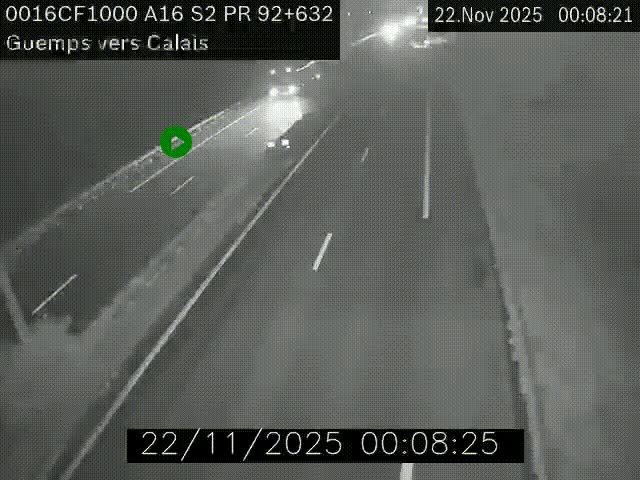 <h2>Webcam A16 juste après l'aire de repos d'Offekerque à Guemps. Vue orientée vers Calais</h2>