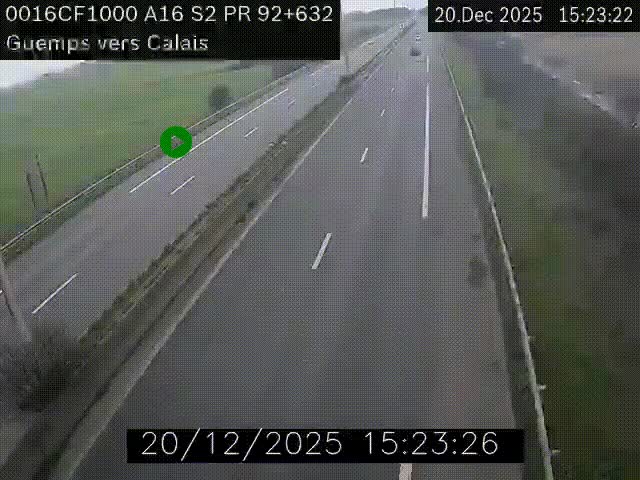 <h2>Webcam A16 juste après l'aire de repos d'Offekerque à Guemps. Vue orientée vers Calais</h2>