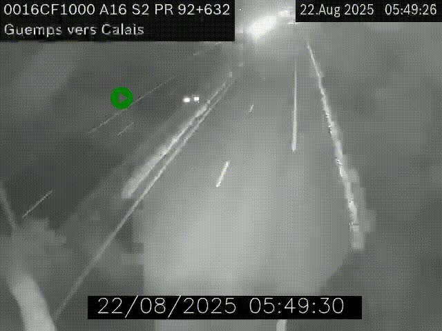 <h2>Webcam A16 juste après l'aire de repos d'Offekerque à Guemps. Vue orientée vers Calais</h2>