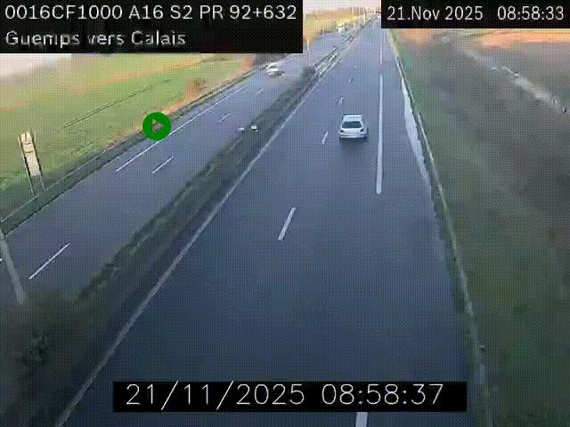 <h2>Webcam A16 juste après l'aire de repos d'Offekerque à Guemps. Vue orientée vers Calais</h2>