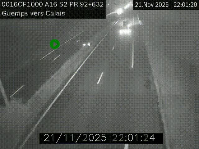 <h2>Webcam A16 juste après l'aire de repos d'Offekerque à Guemps. Vue orientée vers Calais</h2>