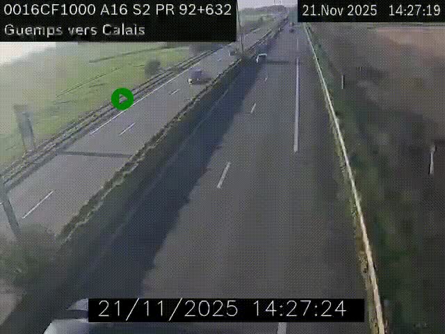 <h2>Webcam A16 juste après l'aire de repos d'Offekerque à Guemps. Vue orientée vers Calais</h2>