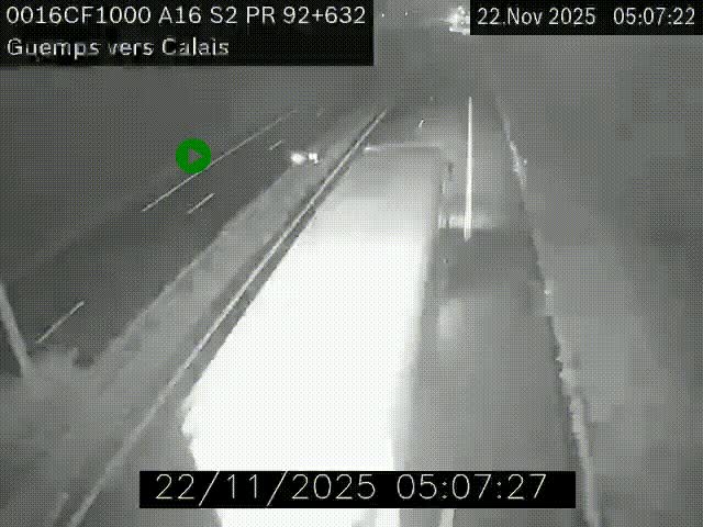<h2>Webcam A16 juste après l'aire de repos d'Offekerque à Guemps. Vue orientée vers Calais</h2>