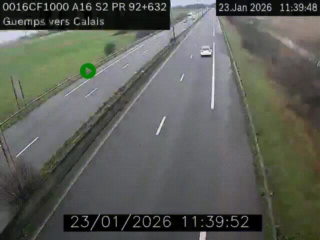 <h2>Webcam A16 juste après l'aire de repos d'Offekerque à Guemps. Vue orientée vers Calais</h2>