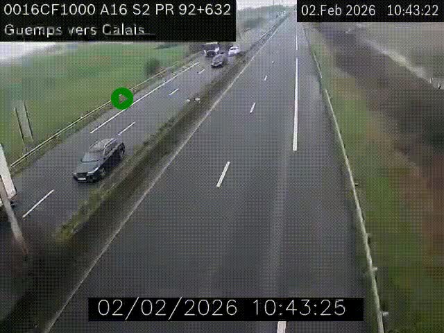 <h2>Webcam A16 juste après l'aire de repos d'Offekerque à Guemps. Vue orientée vers Calais</h2>