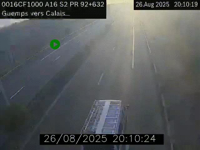 <h2>Webcam A16 juste après l'aire de repos d'Offekerque à Guemps. Vue orientée vers Calais</h2>