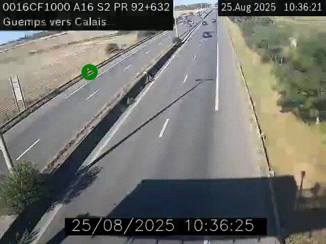 <h2>Webcam A16 juste après l'aire de repos d'Offekerque à Guemps. Vue orientée vers Calais</h2>