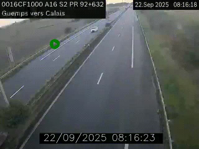 Webcam A16 juste après l'aire de repos d'Offekerque à Guemps. Vue orientée vers Calais