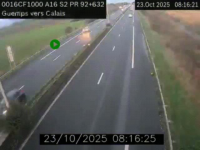 <h2>Webcam A16 juste après l'aire de repos d'Offekerque à Guemps. Vue orientée vers Calais</h2>