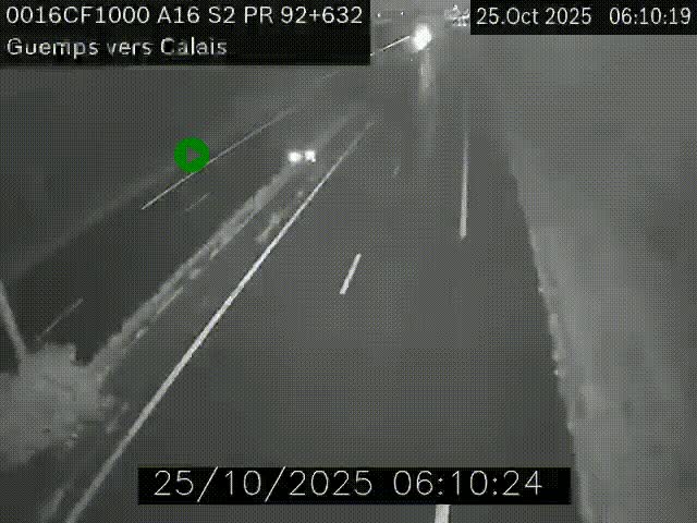 <h2>Webcam A16 juste après l'aire de repos d'Offekerque à Guemps. Vue orientée vers Calais</h2>
