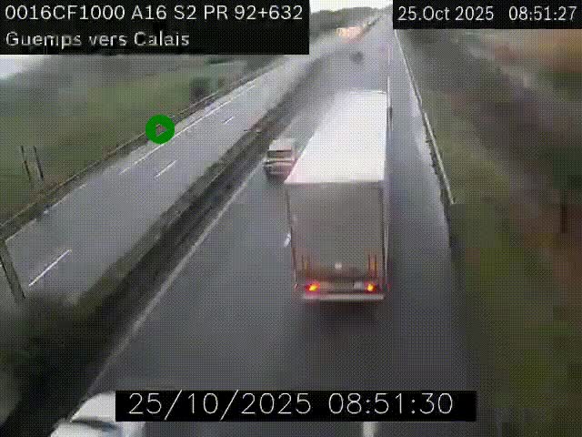 <h2>Webcam A16 juste après l'aire de repos d'Offekerque à Guemps. Vue orientée vers Calais</h2>