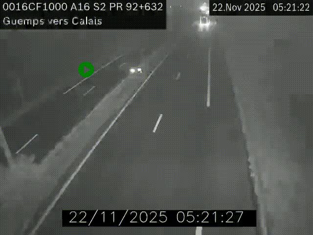 <h2>Webcam A16 juste après l'aire de repos d'Offekerque à Guemps. Vue orientée vers Calais</h2>