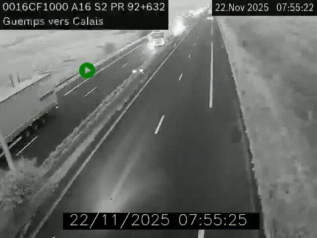 <h2>Webcam A16 juste après l'aire de repos d'Offekerque à Guemps. Vue orientée vers Calais</h2>