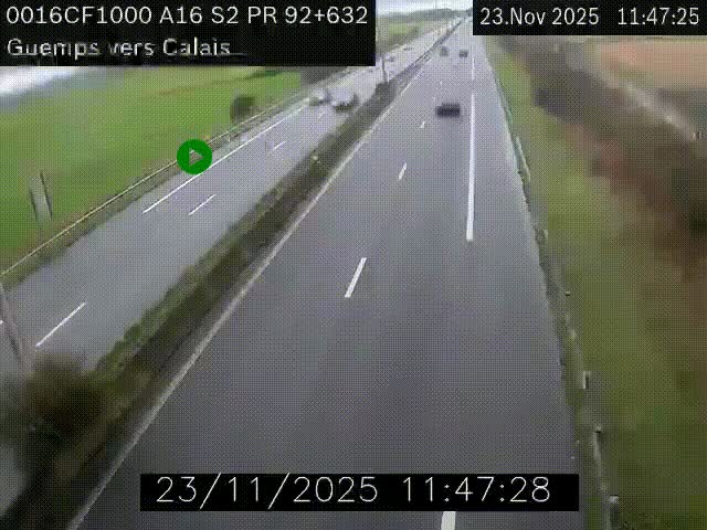 <h2>Webcam A16 juste après l'aire de repos d'Offekerque à Guemps. Vue orientée vers Calais</h2>