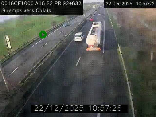 <h2>Webcam A16 juste après l'aire de repos d'Offekerque à Guemps. Vue orientée vers Calais</h2>