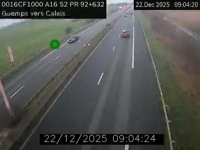 <h2>Webcam A16 juste après l'aire de repos d'Offekerque à Guemps. Vue orientée vers Calais</h2>
