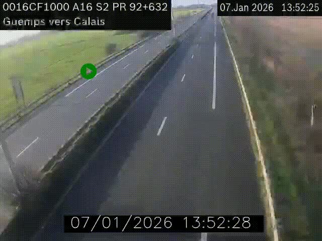 <h2>Webcam A16 juste après l'aire de repos d'Offekerque à Guemps. Vue orientée vers Calais</h2>