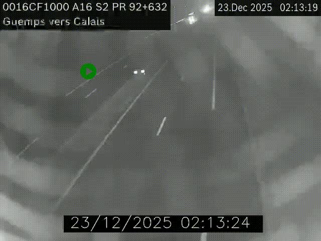 <h2>Webcam A16 juste après l'aire de repos d'Offekerque à Guemps. Vue orientée vers Calais</h2>