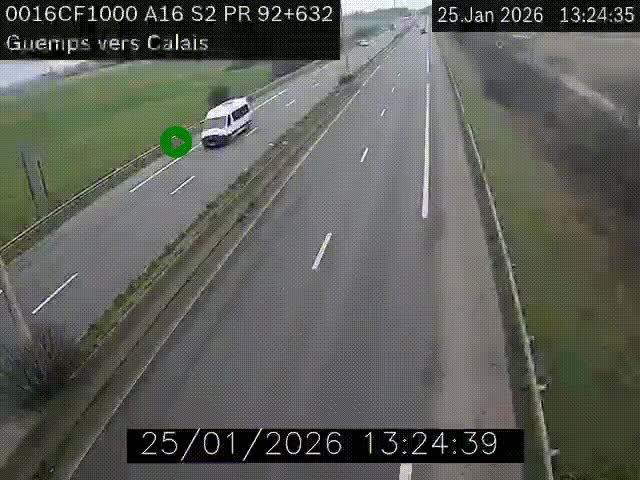 <h2>Webcam A16 juste après l'aire de repos d'Offekerque à Guemps. Vue orientée vers Calais</h2>