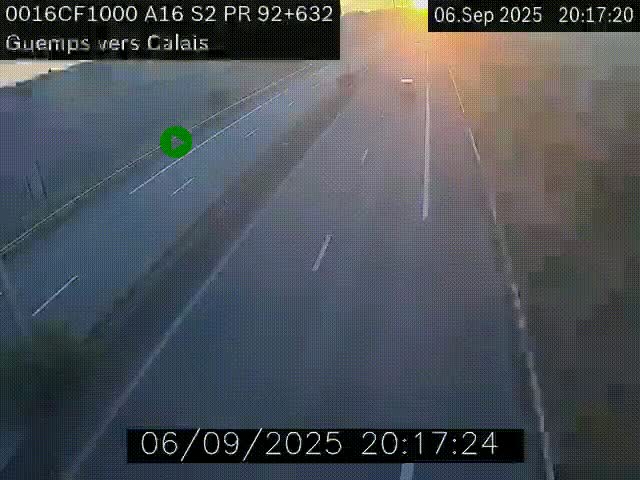 <h2>Webcam A16 juste après l'aire de repos d'Offekerque à Guemps. Vue orientée vers Calais</h2>