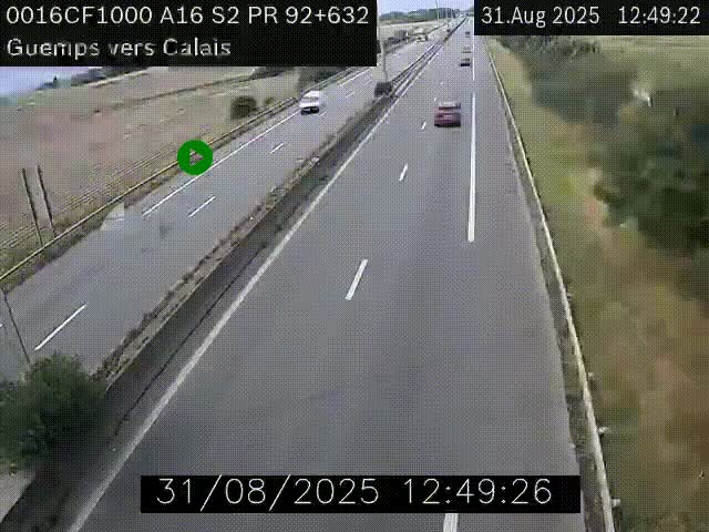 <h2>Webcam A16 juste après l'aire de repos d'Offekerque à Guemps. Vue orientée vers Calais</h2>