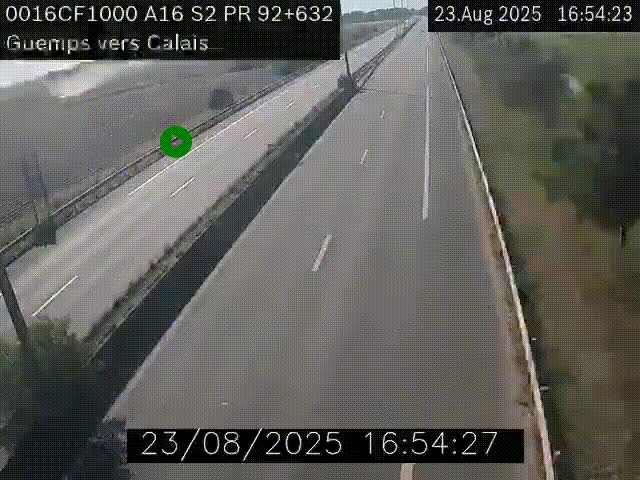 <h2>Webcam A16 juste après l'aire de repos d'Offekerque à Guemps. Vue orientée vers Calais</h2>