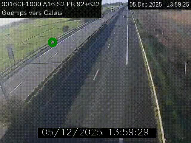 <h2>Webcam A16 juste après l'aire de repos d'Offekerque à Guemps. Vue orientée vers Calais</h2>
