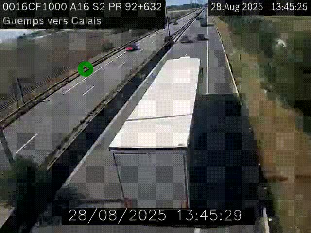<h2>Webcam A16 juste après l'aire de repos d'Offekerque à Guemps. Vue orientée vers Calais</h2>