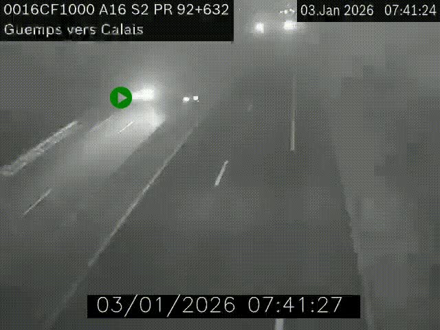 <h2>Webcam A16 juste après l'aire de repos d'Offekerque à Guemps. Vue orientée vers Calais</h2>