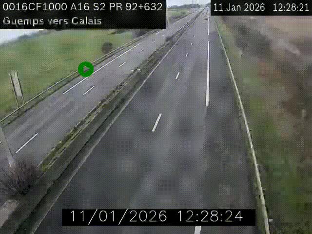 <h2>Webcam A16 juste après l'aire de repos d'Offekerque à Guemps. Vue orientée vers Calais</h2>