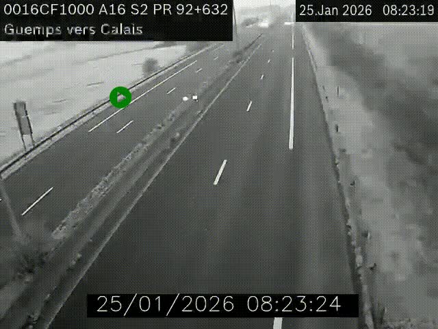 <h2>Webcam A16 juste après l'aire de repos d'Offekerque à Guemps. Vue orientée vers Calais</h2>