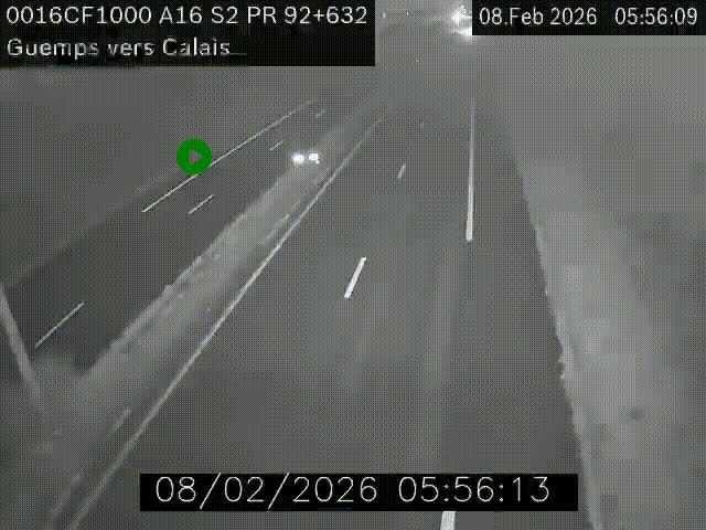 <h2>Webcam A16 juste après l'aire de repos d'Offekerque à Guemps. Vue orientée vers Calais</h2>