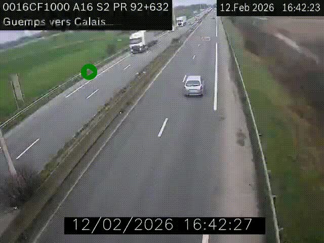 <h2>Webcam A16 juste après l'aire de repos d'Offekerque à Guemps. Vue orientée vers Calais</h2>