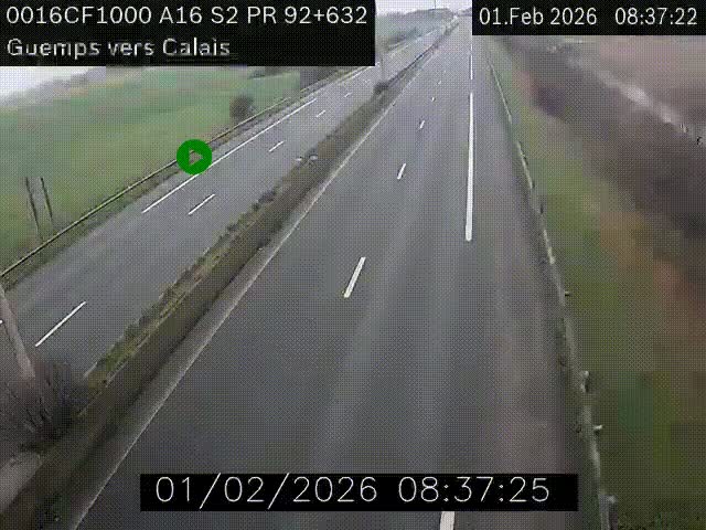 <h2>Webcam A16 juste après l'aire de repos d'Offekerque à Guemps. Vue orientée vers Calais</h2>