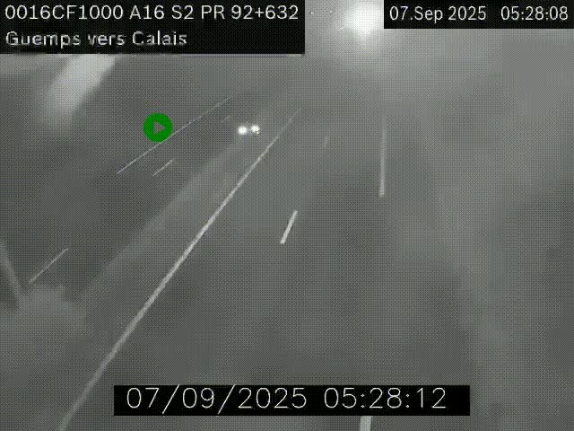 <h2>Webcam A16 juste après l'aire de repos d'Offekerque à Guemps. Vue orientée vers Calais</h2>