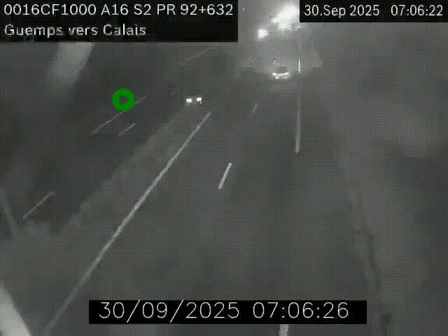 Webcam A16 juste après l'aire de repos d'Offekerque à Guemps. Vue orientée vers Calais