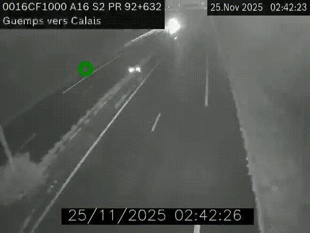 <h2>Webcam A16 juste après l'aire de repos d'Offekerque à Guemps. Vue orientée vers Calais</h2>