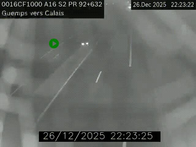 Webcam A16 juste après l'aire de repos d'Offekerque à Guemps. Vue orientée vers Calais